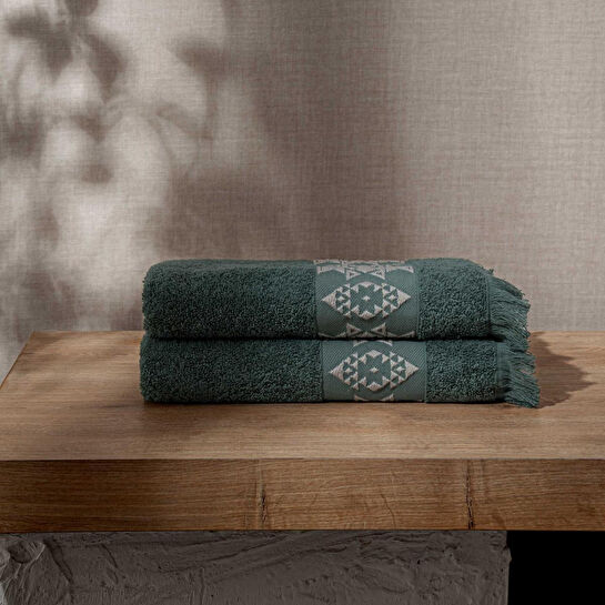 Green Black Hereke 2'li Yüz Havlusu Seti Yeşil