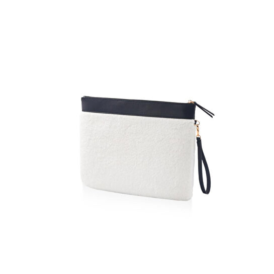 The Mia Peluş Clutch Çanta Beyaz 26x33 Cm