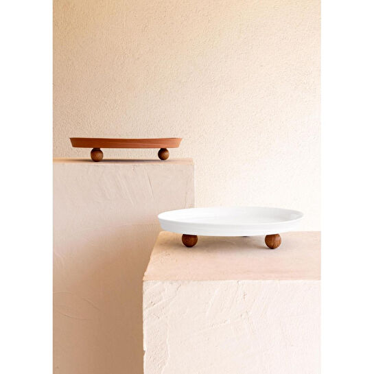 The Mia Limoges Ahşap Ayaklı Tabak Beyaz 27x23x7 Cm
