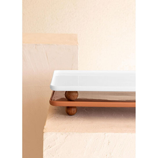 The Mia Limoges Ahşap Ayaklı Servis Tabağı Terracota 33x23x5 Cm