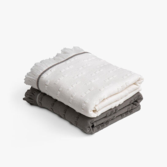 Green Black Pera 2'li Mutfak Havlusu Krem-antrasit