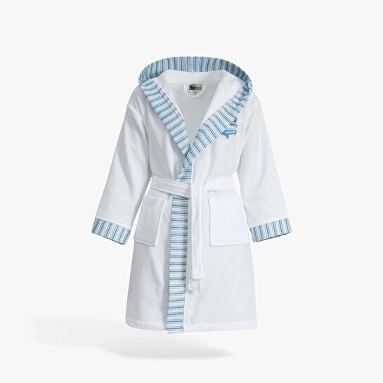 Green Black Power Erkek Çocuk Bornoz Beyaz