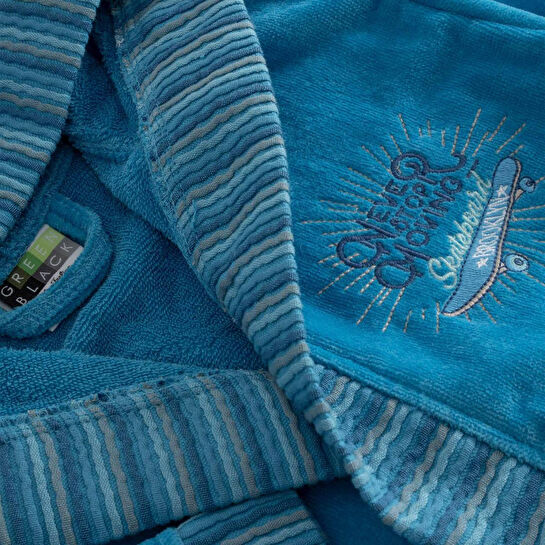 Green Black Power Erkek Çocuk Bornoz Mavi