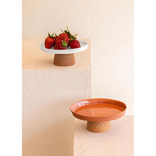 The Mia Limoges Ahşap Ayaklı Tabak Terracota 22x6 Cm