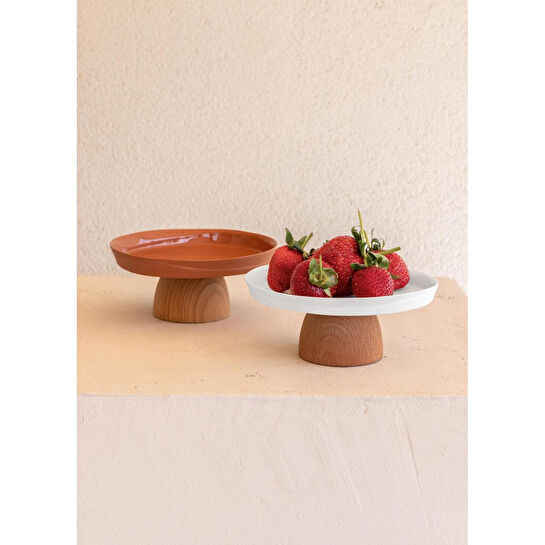 The Mia Limoges Ahşap Ayaklı Tabak Terracota 22x6 Cm