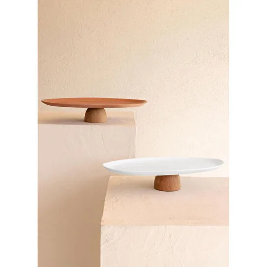 The Mia Limoges Ahşap Ayaklı Servis Tabağı Terracota 34x17x6,5 Cm