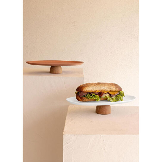 The Mia Limoges Ahşap Ayaklı Servis Tabağı Terracota 34x17x6,5 Cm