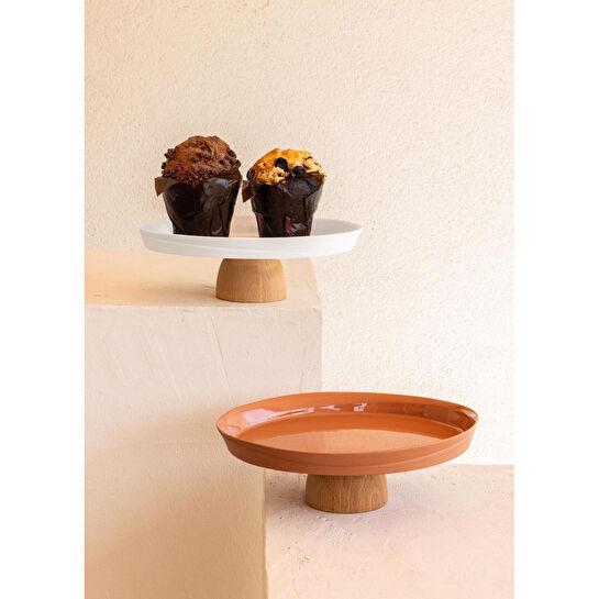 The Mia Limoges Ahşap Ayaklı Tabak Beyaz  22x6 Cm