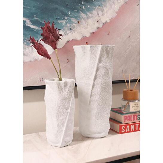 The Mia Licia Seramik Vazo Beyaz 12x8x26 Cm