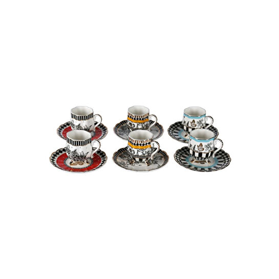 Lucky Art Maggey New Bone China Porselen 6lı Ayaklı Kahve Fincanı Seti