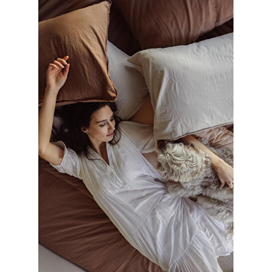 The Mia Cotta Wood Smooke Çift Kişilik Çarşaf 260x240 Cm