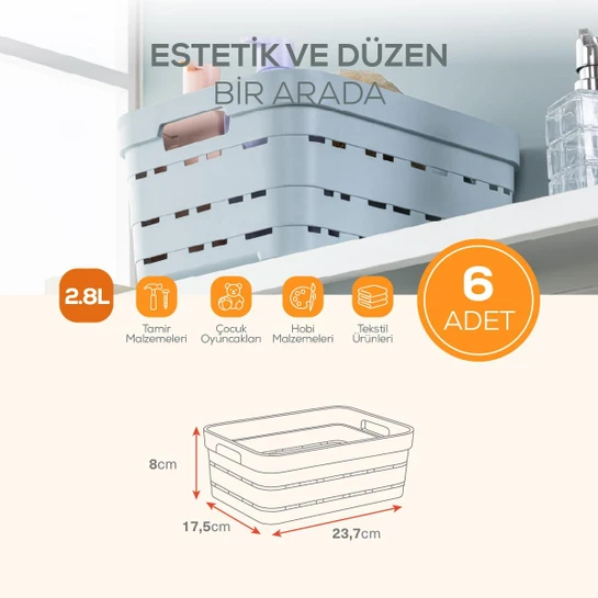 Vienev 6'lı 2,8 Litre Delikli Saklama Kutusu Bej