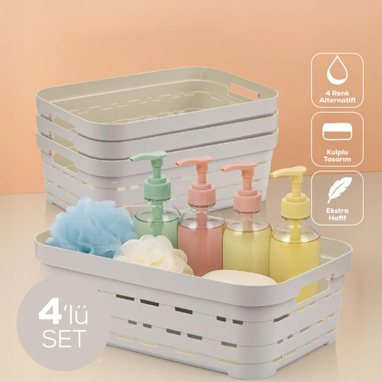 Vienev 4'lü 8,2 Litre Delikli Saklama Kutusu Bej