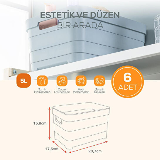 Vienev 6'lı 5 Litre Saklama Kutusu Mavi