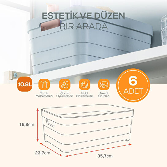 Vienev 6'lı 10,8 Litre Saklama Kutusu Bej