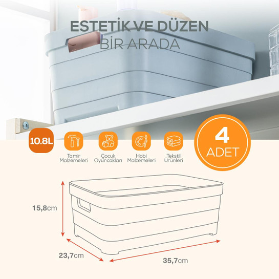 Vienev 4'lü 10,8 Litre Saklama Kutusu Bej