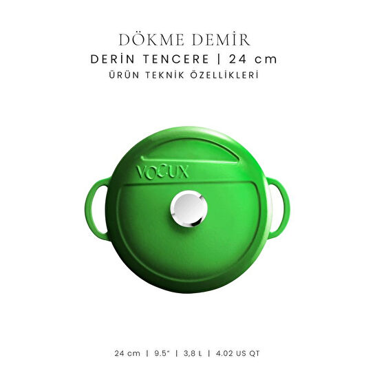 Voeux Kitchenware Forêt Yeşil Derin Döküm Tencere 24 Cm