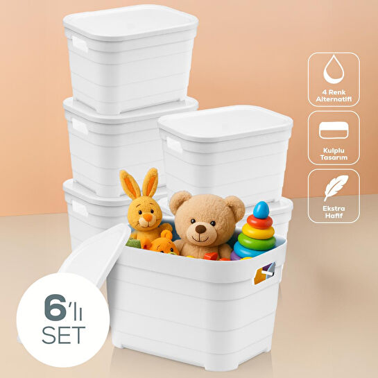 Vienev 6'lı Kapaklı 5 Litre Saklama Kutusu Beyaz