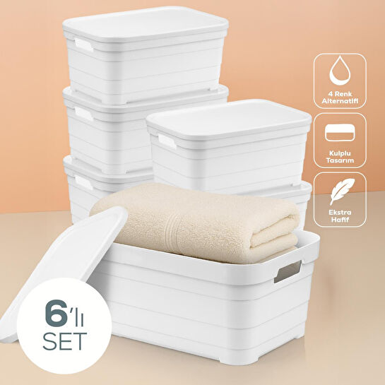 Vienev 6'lı Kapaklı 10,8 Litre Saklama Kutusu Beyaz