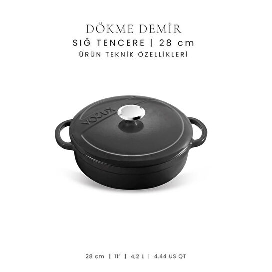 Voeux Kitchenware Elegance Siyah Sığ Döküm Tencere 28 Cm
