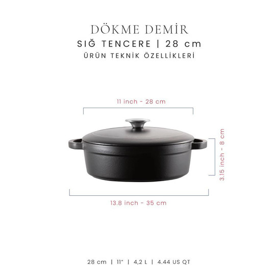 Voeux Kitchenware Elegance Siyah Sığ Döküm Tencere 28 Cm