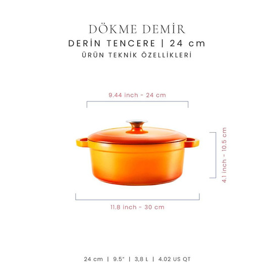 Voeux Kitchenware Amusant Turuncu Derin Döküm Tencere 24 Cm