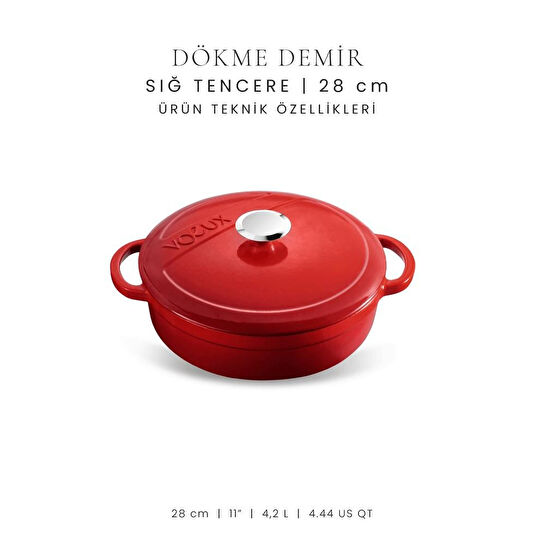 Voeux Kitchenware L'amour Kırmızı Sığ Döküm Tencere 28 Cm