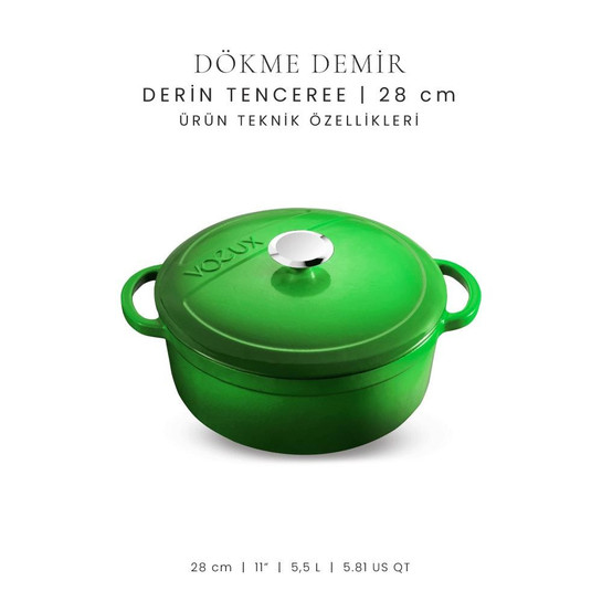 Voeux Kitchenware Forêt Yeşil Derin Döküm Tencere 28 Cm