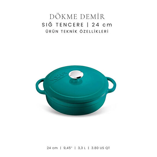 Voeux Kitchenware Profond Turkuaz Sığ Döküm Tencere 24 Cm