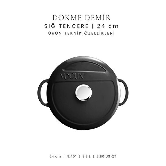 Voeux Kitchenware Elegance Siyah Sığ Döküm Tencere 24 Cm