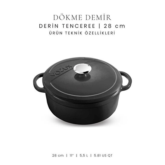 Voeux Kitchenware Elegance Siyah Derin Döküm Tencere 28 Cm