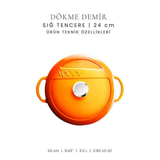 Voeux Kitchenware Amusant Turuncu Sığ Döküm Tencere 24 Cm