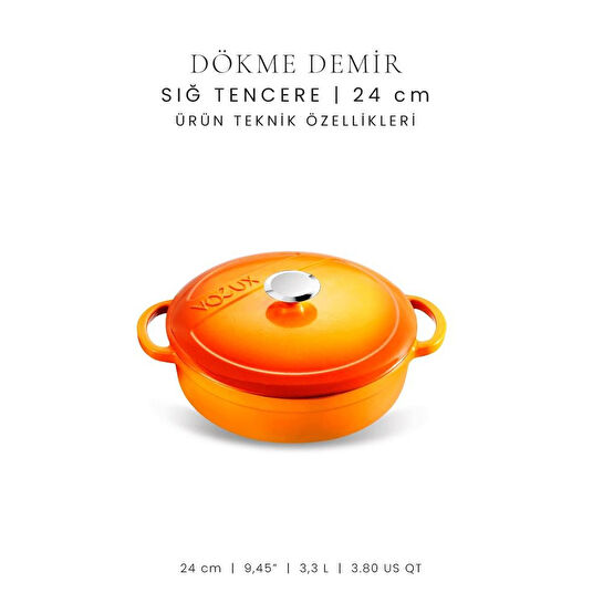Voeux Kitchenware Amusant Turuncu Sığ Döküm Tencere 24 Cm
