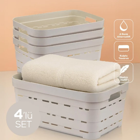 Vienev 4'lü 10,8 Litre Delikli Saklama Kutusu Bej