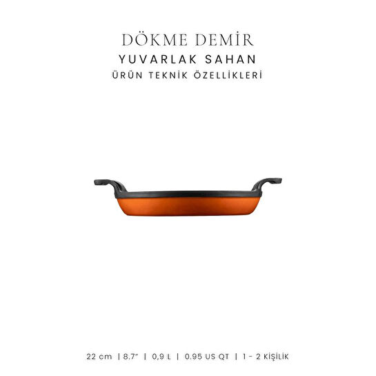 Voeux Kitchenware Amusant Turuncu Yuvarlak Döküm Sahan Ve Ahşap Nihale 22 Cm