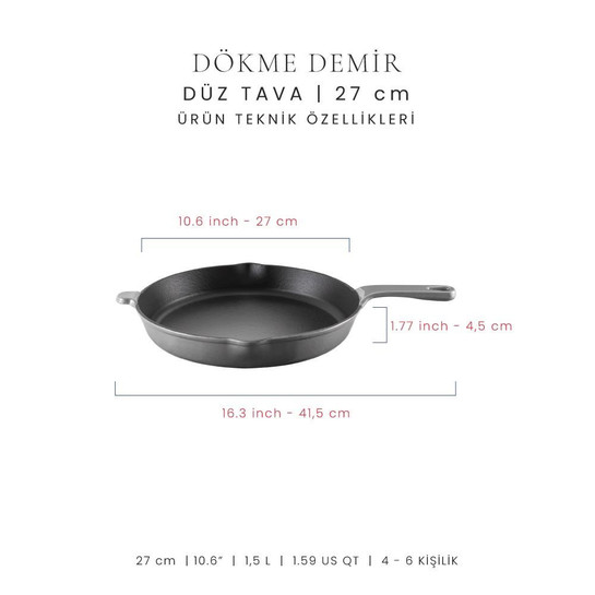 Voeux Kitchenware Gracieuse Gri Döküm Düz Tava 27 Cm