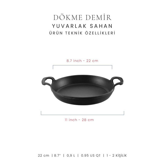 Voeux Kitchenware Elegance Siyah Yuvarlak Döküm Sahan Ve Ahşap Nihale 22 Cm
