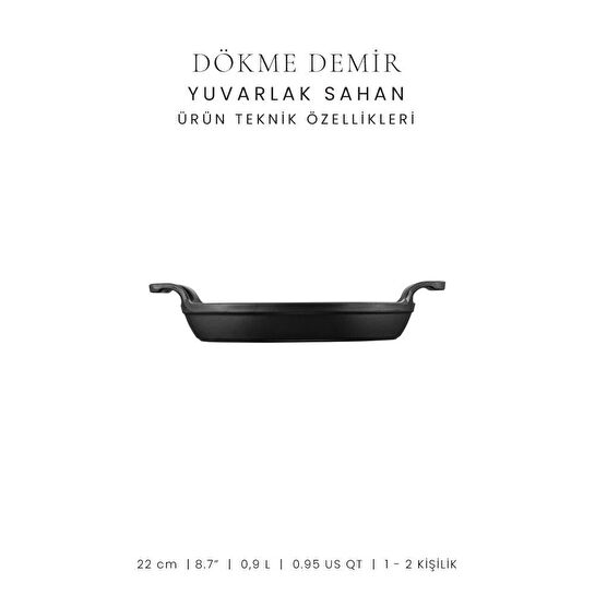 Voeux Kitchenware Elegance Siyah Yuvarlak Döküm Sahan Ve Ahşap Nihale 22 Cm