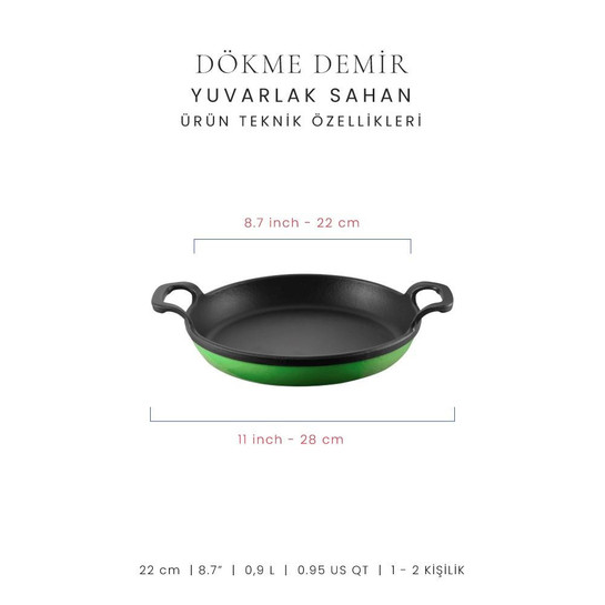 Voeux Kitchenware Forêt Yeşil Derin Yuvarlak Döküm Sahan Ve Ahşap Nihale 22 Cm