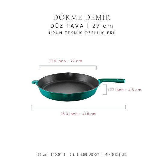 Voeux Kitchenware Profond Turkuaz Döküm Düz Tava 27 Cm