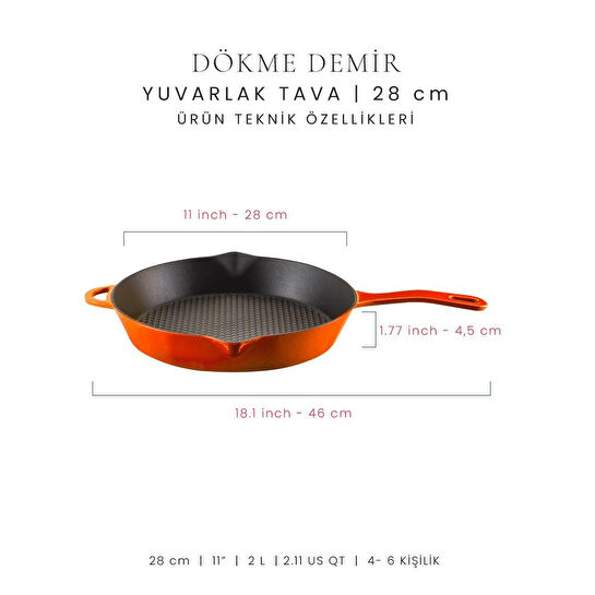 Voeux Kitchenware Amusant Turuncu Yardımcı Kulplu Döküm Tava 28 Cm
