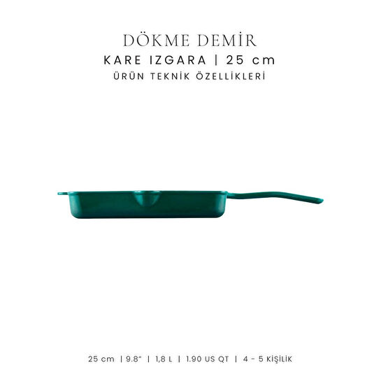 Voeux Kitchenware Profond Turkuaz Döküm Kare Izgara Tava 25 Cm