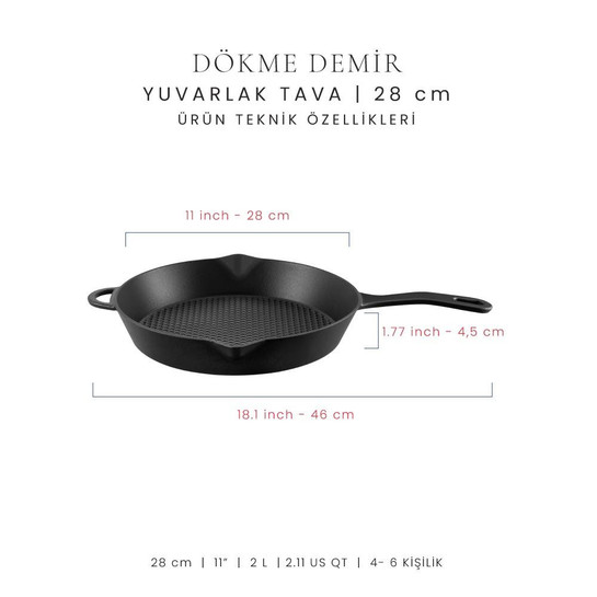 Voeux Kitchenware Elegance Siyah Yardımcı Kulplu Döküm Tava 28 Cm