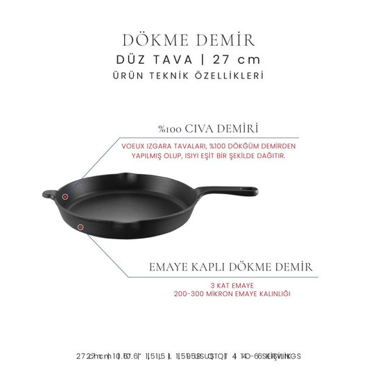 Voeux Kitchenware Elegance Siyah Döküm Düz Tava 27 Cm