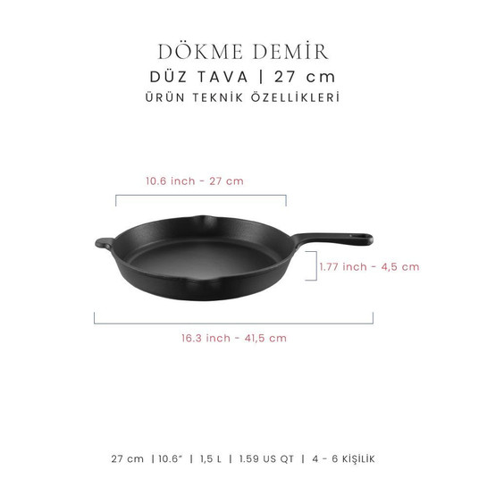 Voeux Kitchenware Elegance Siyah Döküm Düz Tava 27 Cm