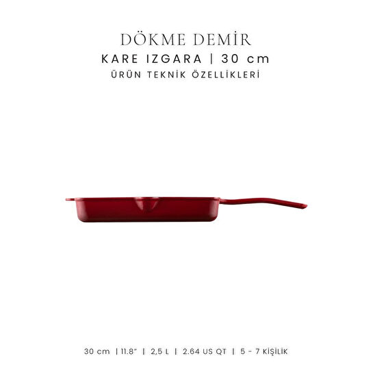 Voeux Kitchenware L'amour Kırmızı Döküm Kare Izgara Tava 30 Cm
