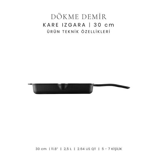 Voeux Kitchenware Elegance Siyah Döküm Kare Izgara Tava 30 Cm