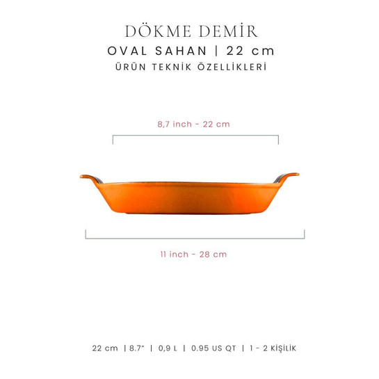 Voeux Kitchenware Amusant Turuncu Oval Döküm Sahan Ve Ahşap Nihale 20 Cm