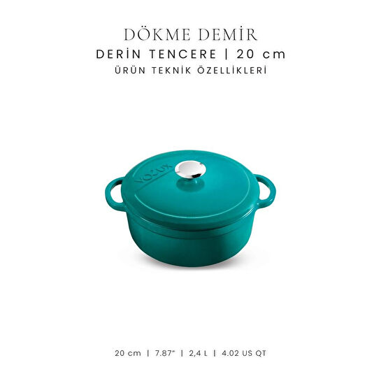 Voeux Kitchenware Profond Turkuaz Derin Döküm Tencere 20 Cm
