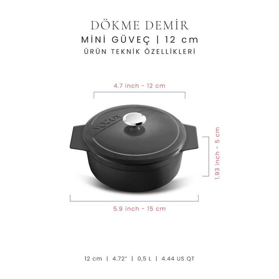 Voeux Kitchenware Elegance Siyah Döküm Mini Güveç 12 Cm